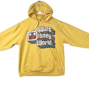 Walt Disney World Yellow Graphic Hoodie Sweatshirt Size S Retro 70's‎